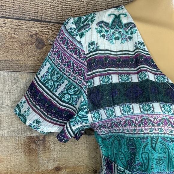 RAGA Golden Rules Mini Short Sleeve Wrap Dress Turquoise Blue SZ Small NWT - Picture 3 of 12